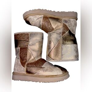 UGG CLASSIC GLITTER PATCHWORK GOLD BOOTS - WOMEN'S size 6